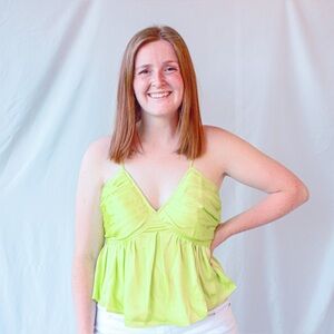 Lime green satin boutique tank